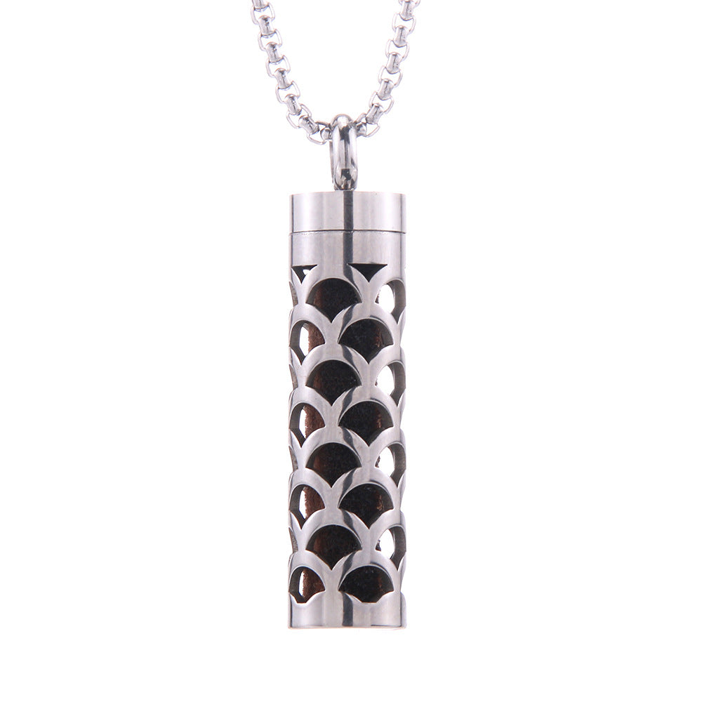 Pendentif diffuseur d'huiles essentielles cylindrique en acier inoxydable