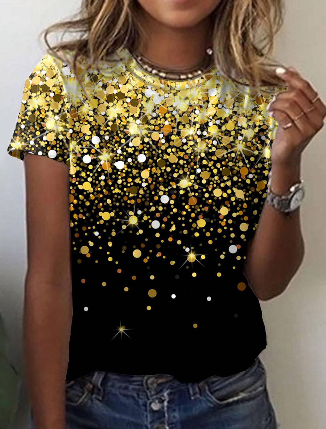 Manga corta con estampado retro abstracto para mujer de la nueva colección europea y americana