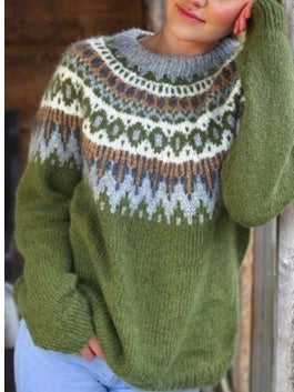 Pull ras du cou imprimé jacquard vintage