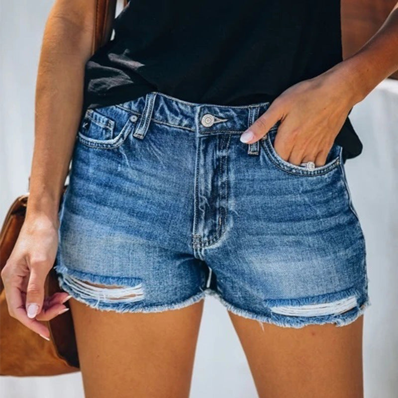 Pantalones cortos vaqueros con flecos para mujer