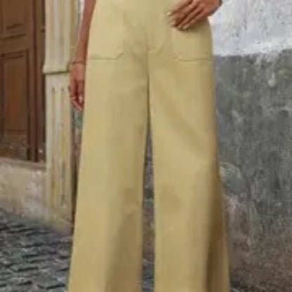 Pantalon Taille Haute Ample Jambe Large Décontracté Idéal pour les Trajets Quotidien