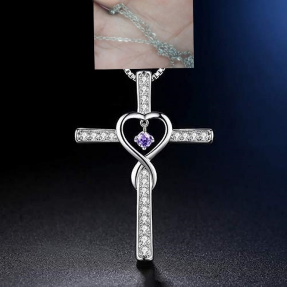 Infinito Amor Dios Confiamos Cruz Cristiana Piedra Natal Collar Colgante Gemas de Color Circón Corazón Collar Joyería para Mujer