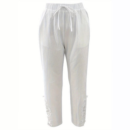 Pantalon droit décontracté en dentelle avec cordon de serrage pour femme