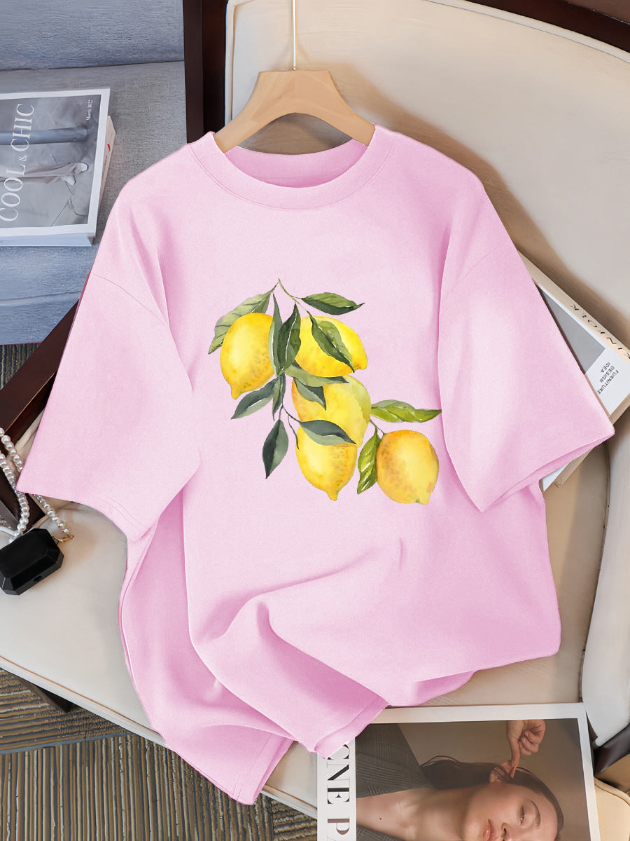Camisetas con estampado creativo de limón para mujer, tops informales suaves a la moda