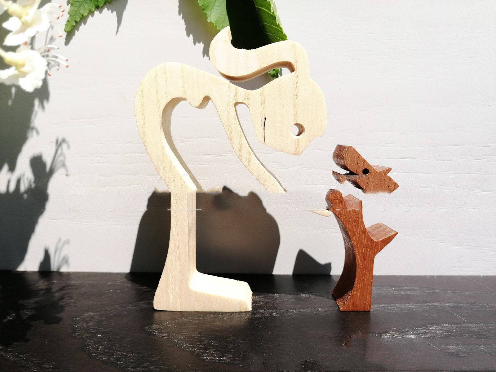 Adorno de Perro en Madera DIY Figura Escultura Decoración del Hogar Un Hombre Un Perro Escultura de Madera Regalos de Navidad Modelo Decorativo