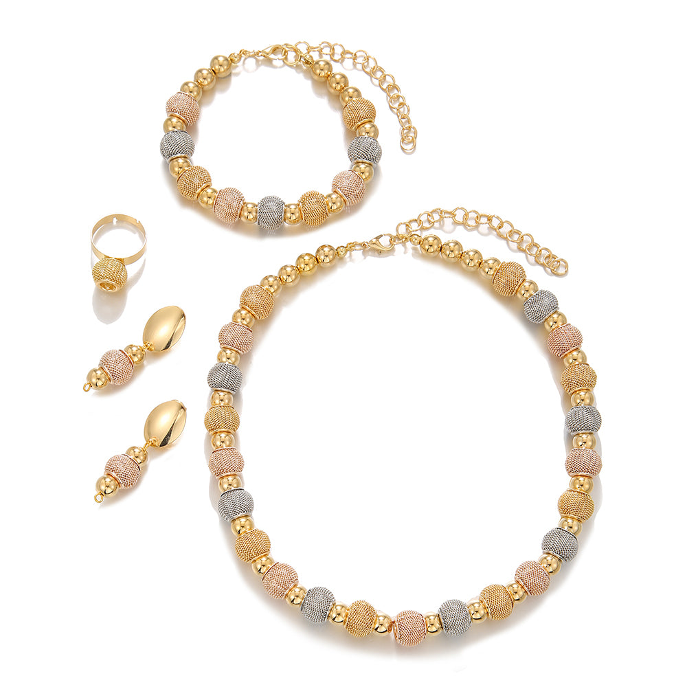 Lot de 5 Colliers Perles Métalliques Tendance Boucles d'Oreilles Perles Dorées Bicolores Bracelets Adaptés pour Usage Quotidien Cadeaux de Bijoux de Vacances