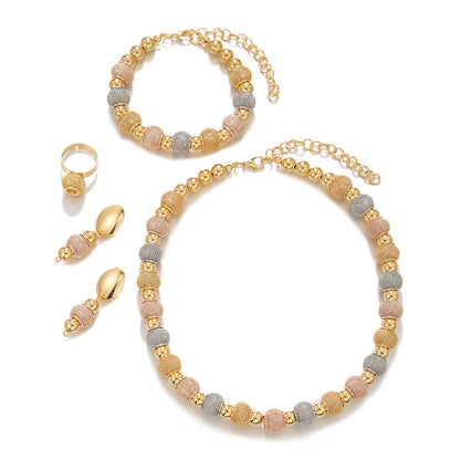 Lot de 5 Colliers Perles Métalliques Tendance Boucles d'Oreilles Perles Dorées Bicolores Bracelets Adaptés pour Usage Quotidien Cadeaux de Bijoux de Vacances