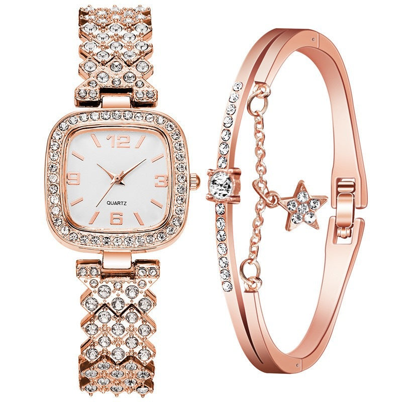 Ensemble deux pièces bracelet et montre diamant pour femme