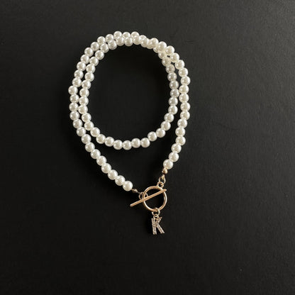 Collier Ornement Perles Chaîne Boucle OT Lettre Incrustée 26