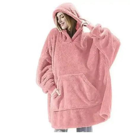 Hoodie sweatshirt pink oversized plush fleece with large front pocket