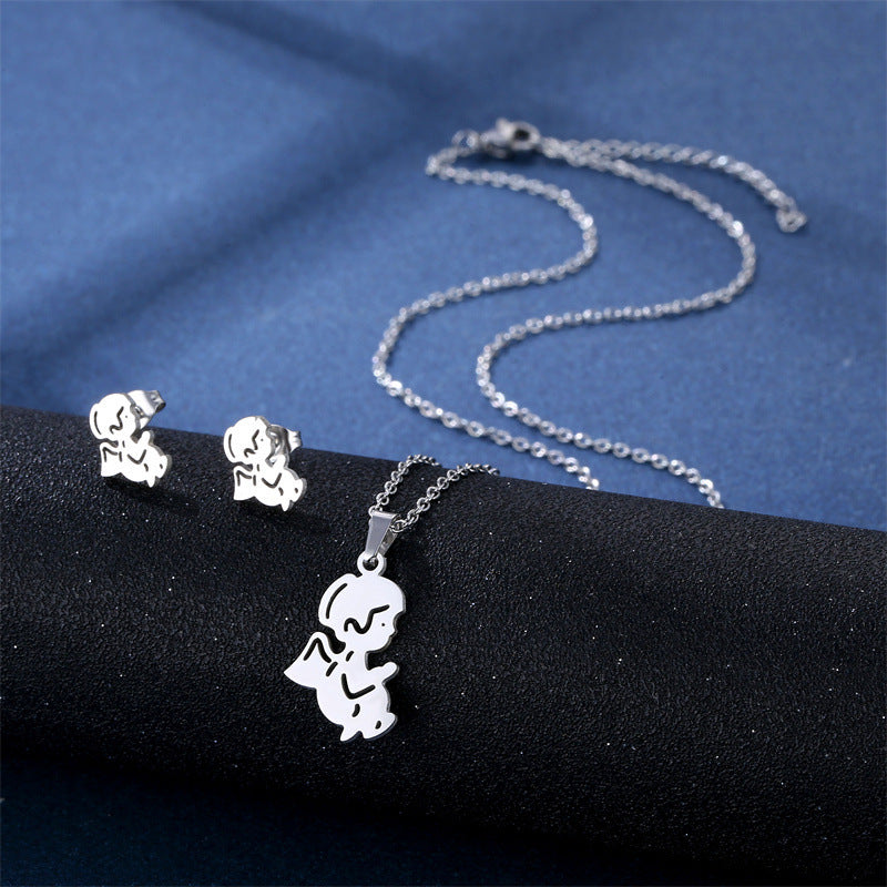 Ensemble Collier et Puces d'Oreilles en Acier Inoxydable