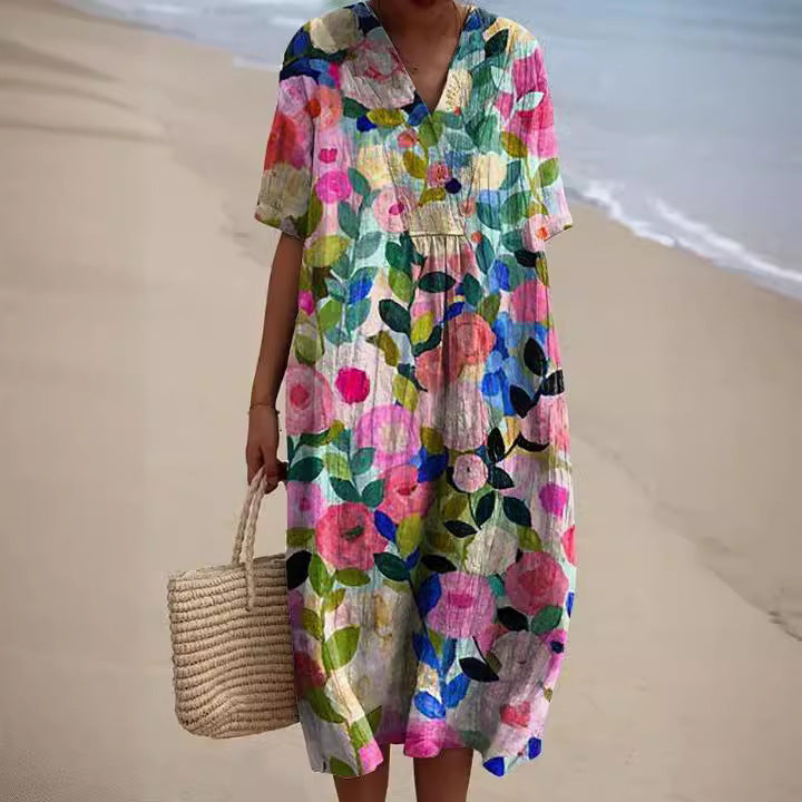 Vestido largo estampado holgado cómodo para mujer