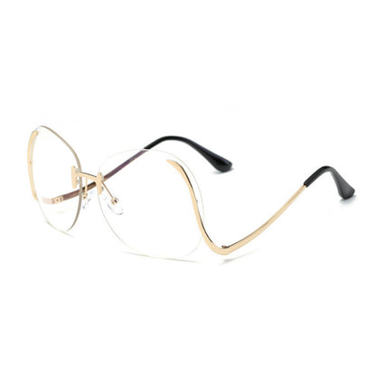 Lunettes de soleil sans monture à branches incurvées et décoratives