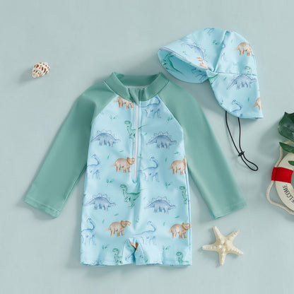 Maillot de bain une pièce à manches longues avec chapeau pour enfants