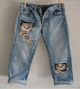 Nuevos pantalones vaqueros acampanados con estampado 3D por transferencia de calor en denim sintético