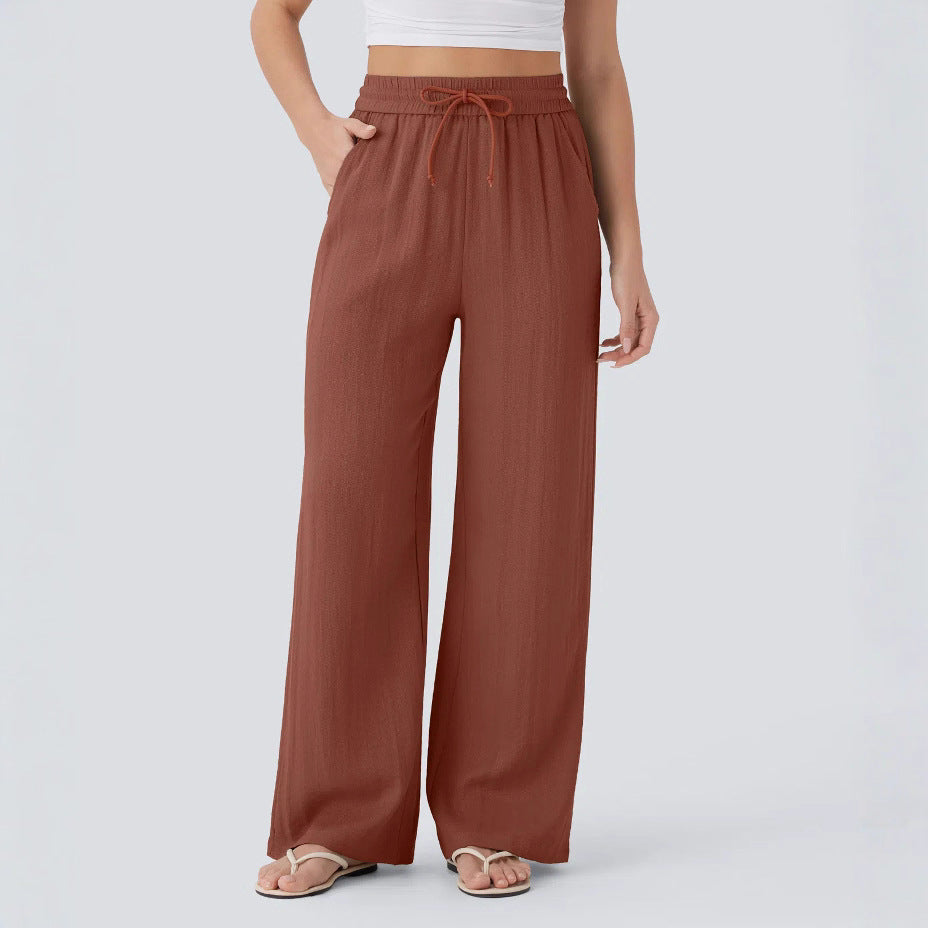 Pantalon décontracté large à cordon de serrage de couleur unie pour femme