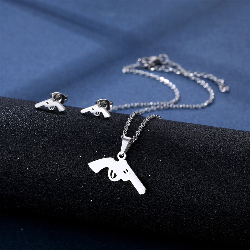 Ensemble Collier et Puces d'Oreilles en Acier Inoxydable