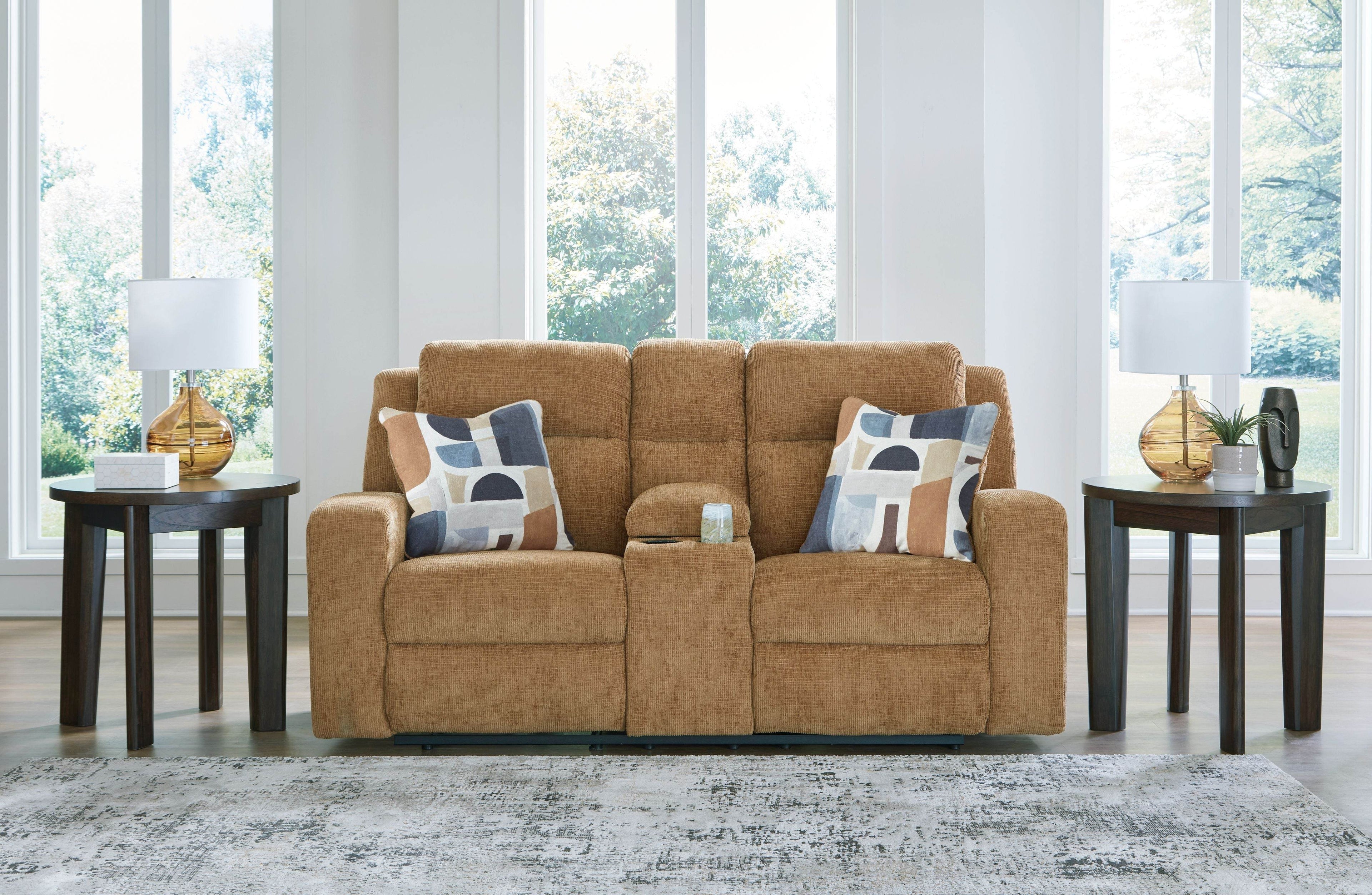 Kanlow - Dbl Reclining Loveseat With Console - Fabric - Honey-2