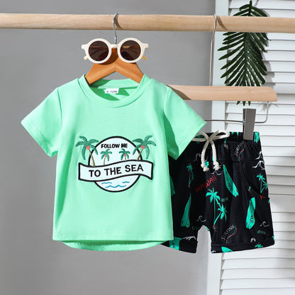 Ensemble short et t-shirt décontracté brodé, style plage sportif mignon