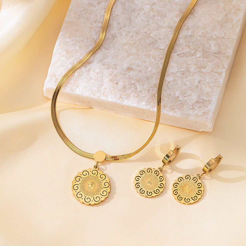 Juego de joyas de acero inoxidable para mujer: collar y pendientes