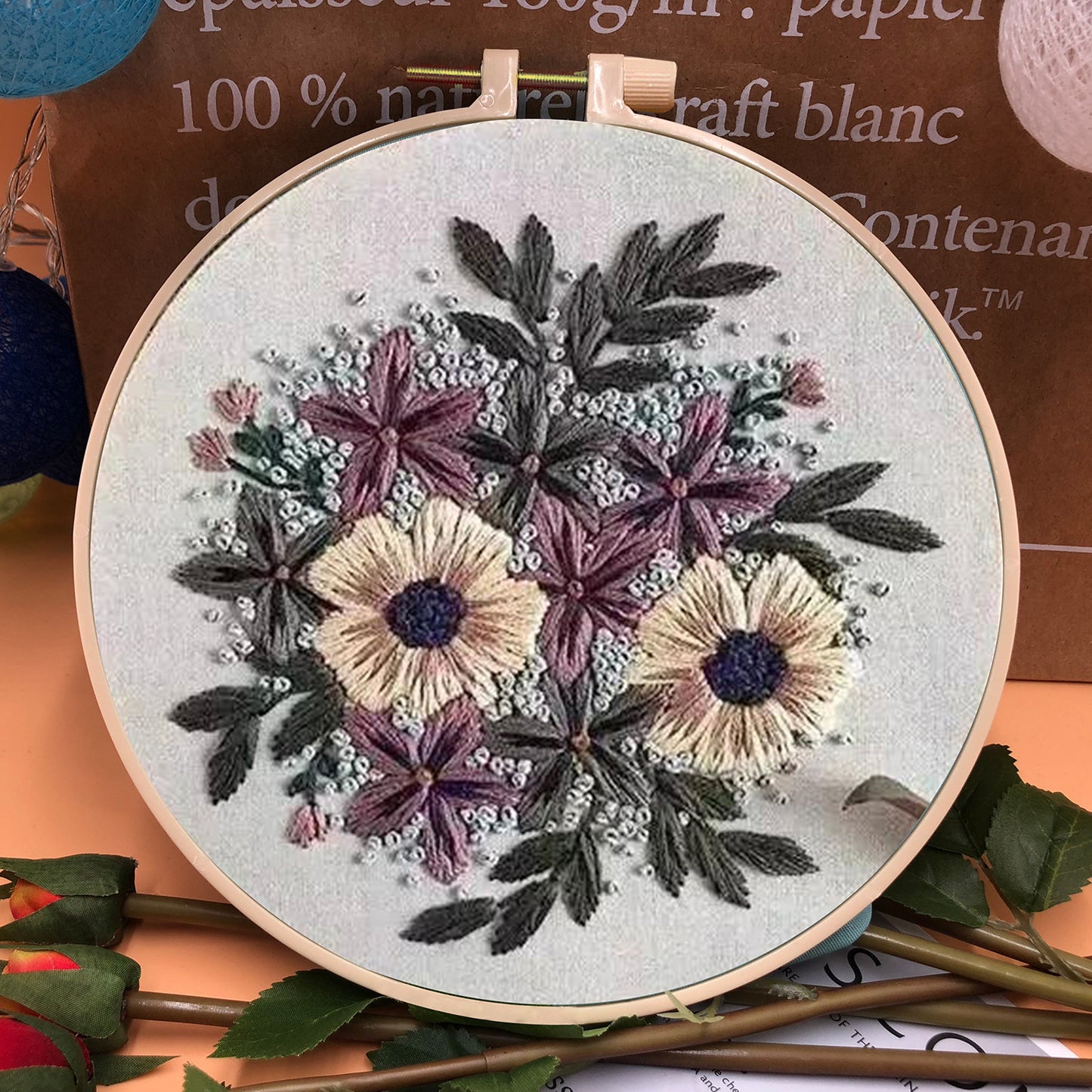 Sac de Matériel de Broderie en Tissu Tricolore Style Européen
