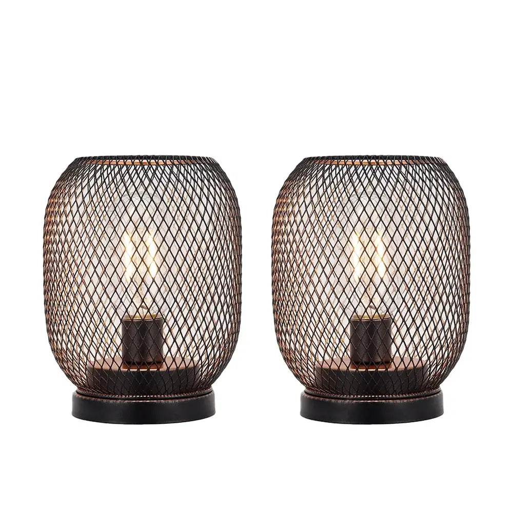 Set of 2 tall battery-powered outdoor table lamps from JHY DESIGN with copper wire-mesh shades
