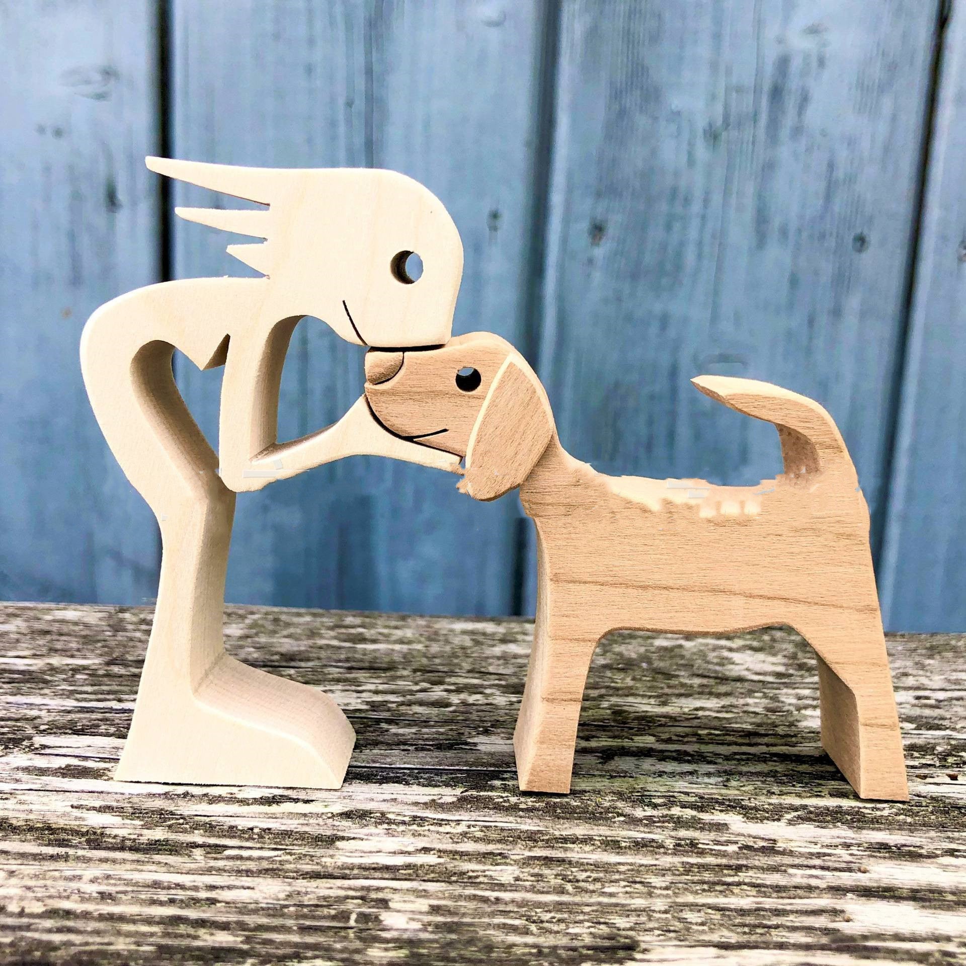 Adorno de Perro en Madera DIY Figura Escultura Decoración del Hogar Un Hombre Un Perro Escultura de Madera Regalos de Navidad Modelo Decorativo