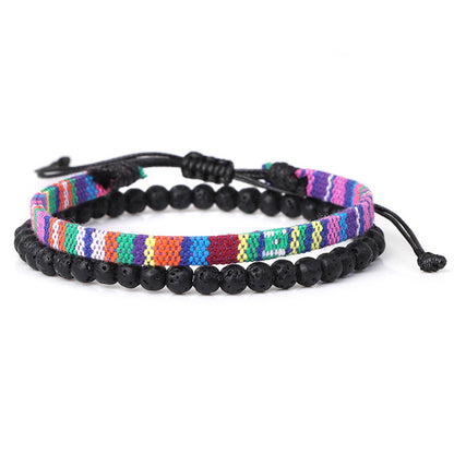 Bracelet tressé bohème en roche volcanique de lave pour homme