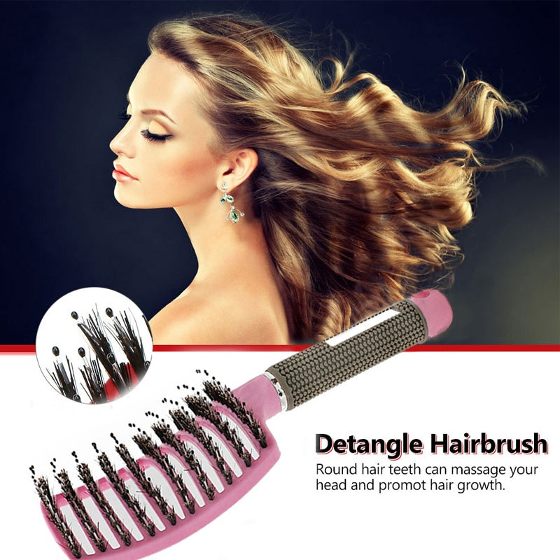 Cepillo para el cabello antinudos Brushy, desenredante para mujer, cerdas de nailon, masajeador de cuero cabelludo, peine para el cabello