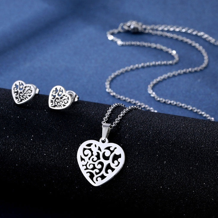 Ensemble Collier et Puces d'Oreilles en Acier Inoxydable