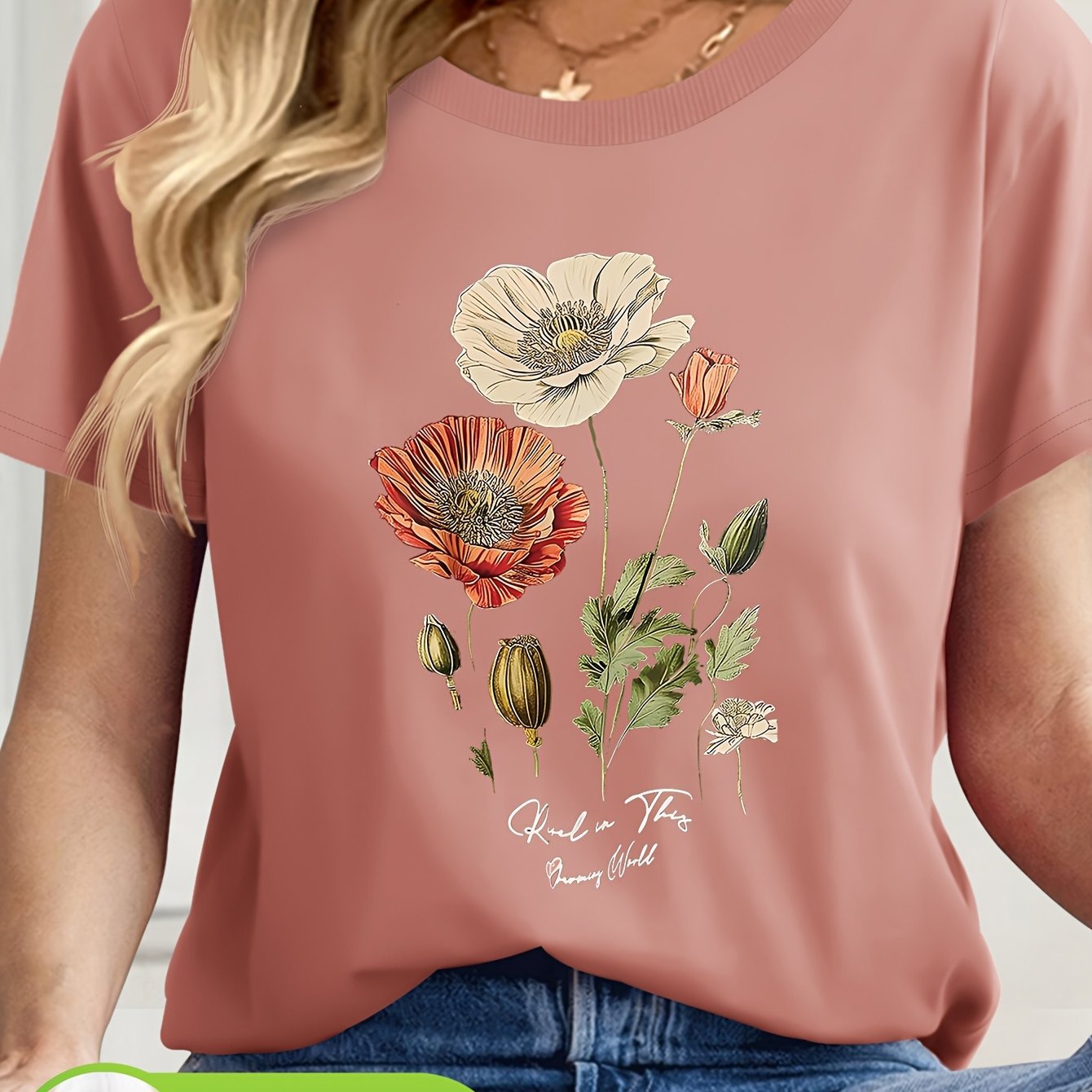Camiseta de manga corta con estampado floral para mujer