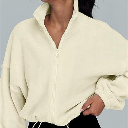 Veste à glissière en molleton polaire sportif en velours avec col montant pour femme