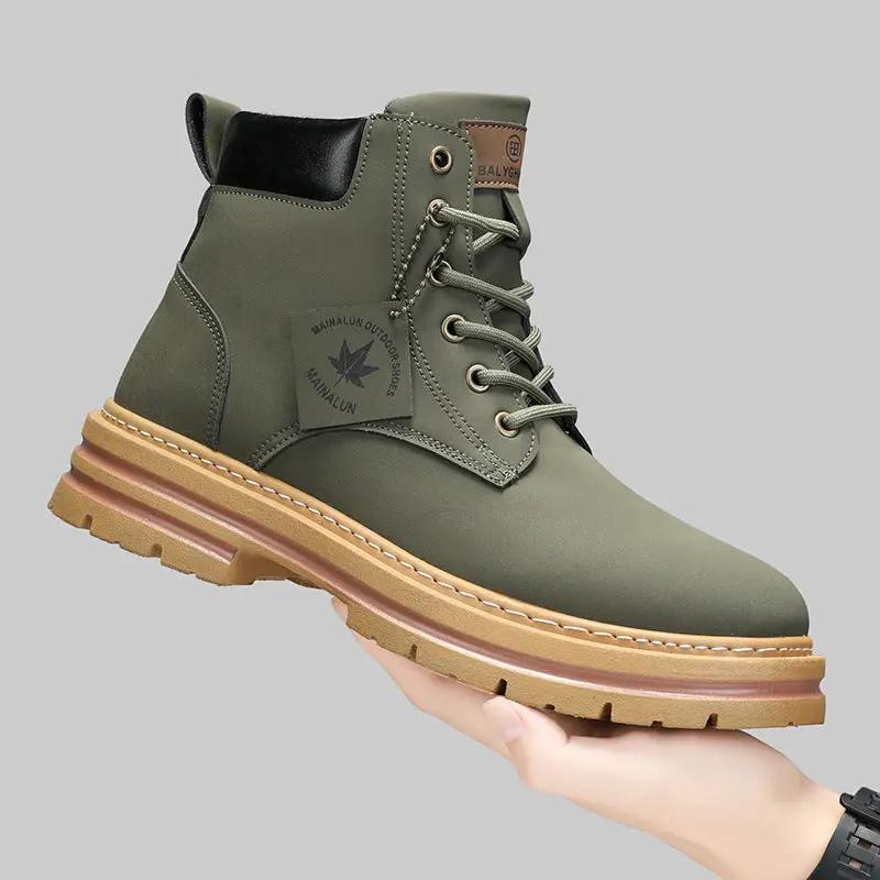 Winter Trendy Workwear Boots for Teens by AdTec, olive green leather with tan lug sole