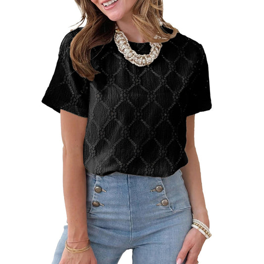 Embroidery-Style Floral Jacquard Top T-Shirt For Women