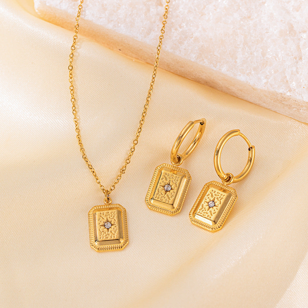 Juego de joyas de acero inoxidable para mujer: collar y pendientes