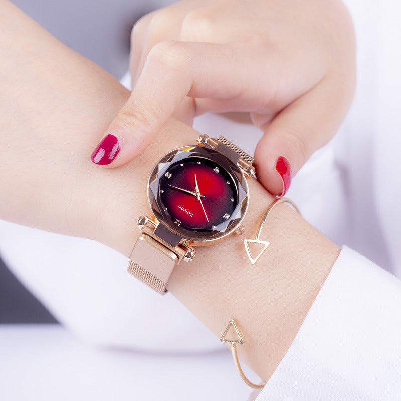 Montre à absorption de fer avec bracelet magnétique paresseux en quartz étoilé pour femme