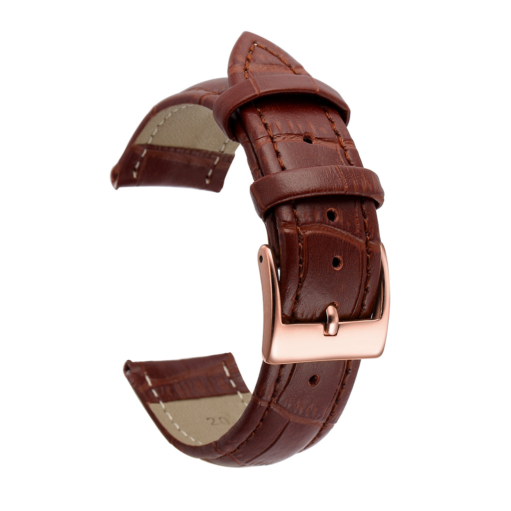 Bracelet de montre en cuir de vache et bambou avec boucle ardillon en acier inoxydable