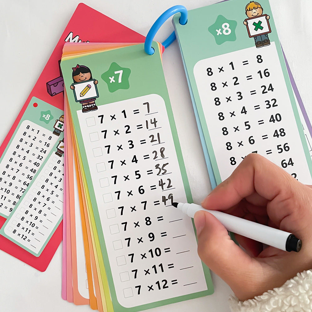 15 tarjetas de multiplicación matemática que se pueden borrar repetidamente