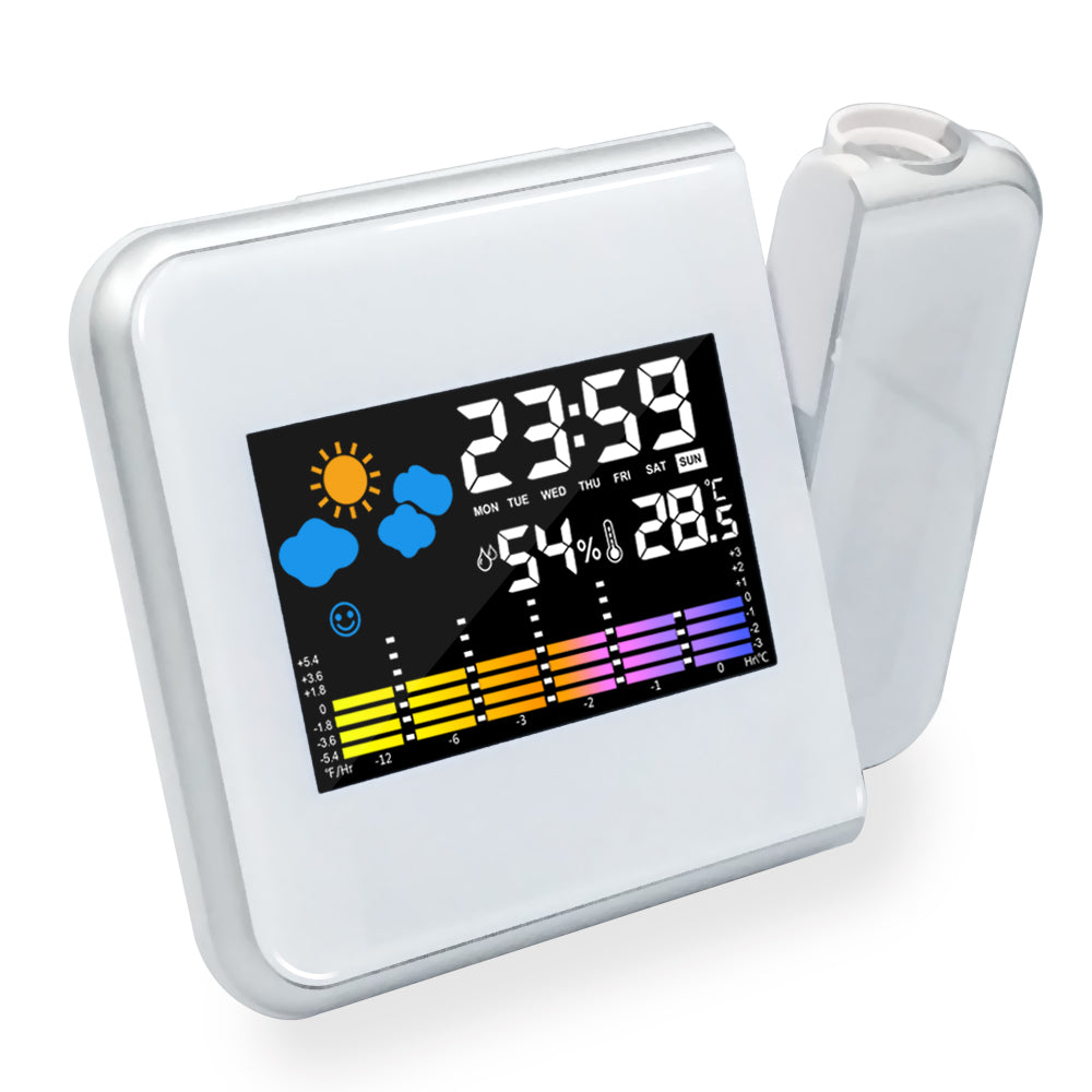Horloge de Projection d'Alarme LED Thermomètre Hygromètre Station Météo Sans Fil Horloge Numérique Snooze Radio-Réveil de Bureau