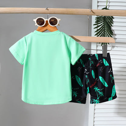 Ensemble short et t-shirt décontracté brodé, style plage sportif mignon