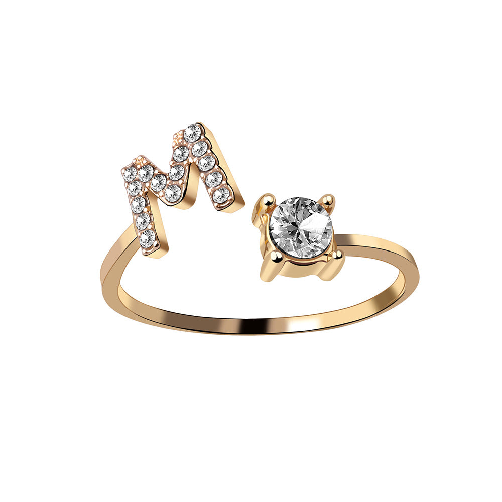 Anillo ajustable de nuevo diseño con 26 letras iniciales, joyería de moda para mujer, joyería simple y elegante