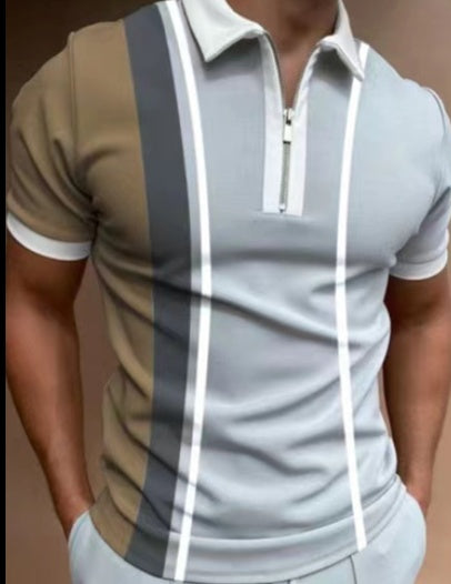 Camisa Polo de Hombre Estampada a Rayas Manga Corta Camiseta Cuello Solapa