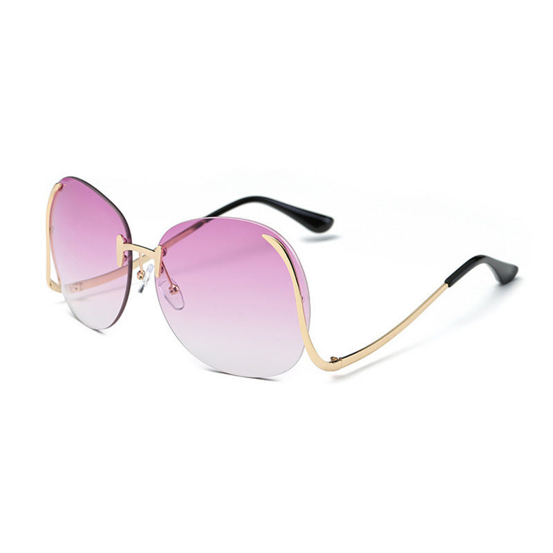 Lunettes de soleil sans monture à branches incurvées et décoratives