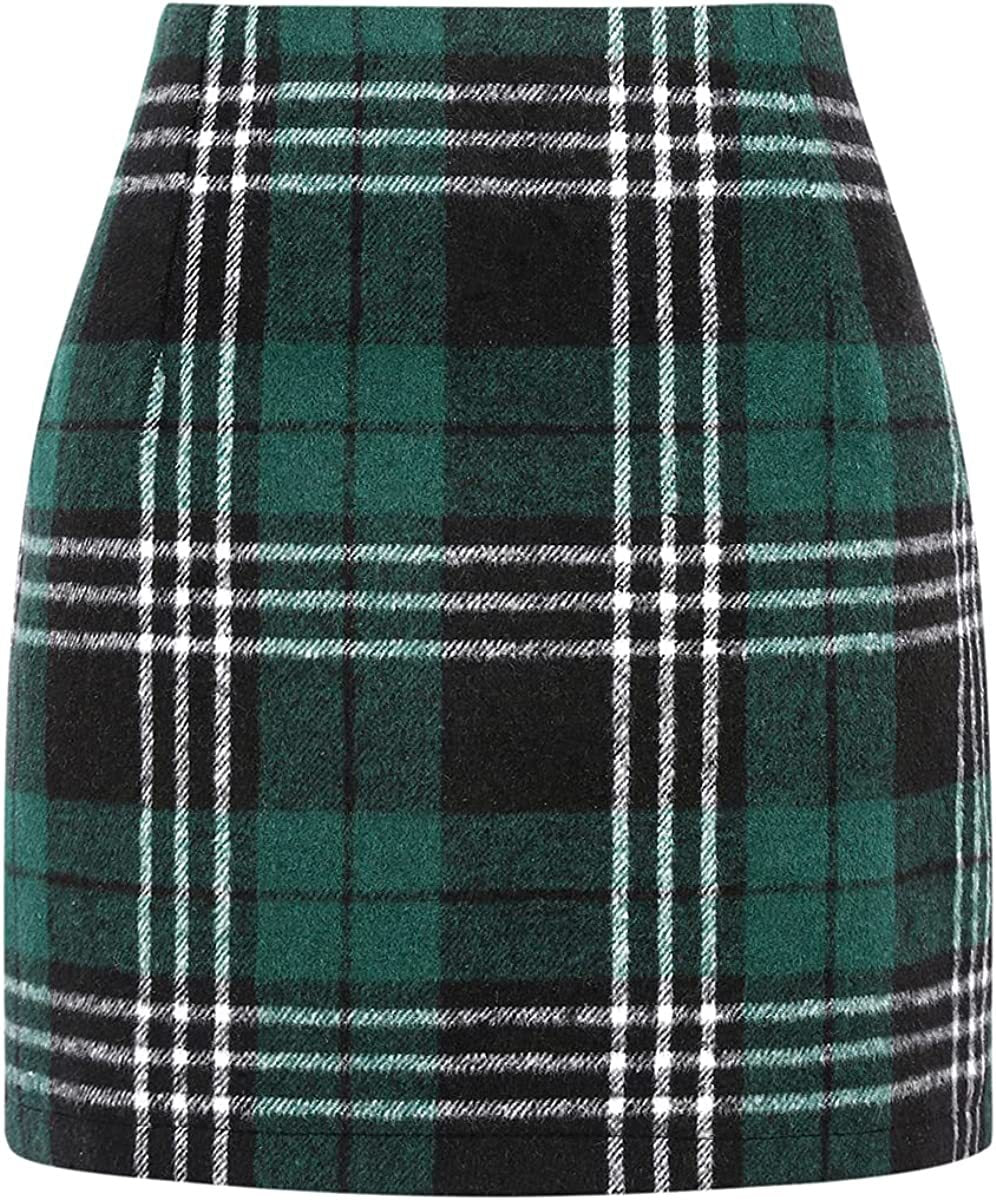 Mini-jupe crayon moulante en laine à carreaux taille haute pour femme