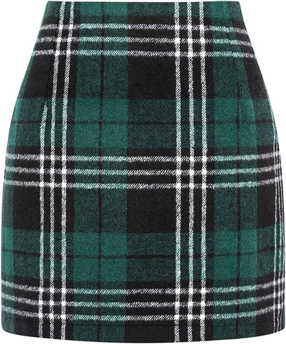 Mini-jupe crayon moulante en laine à carreaux taille haute pour femme