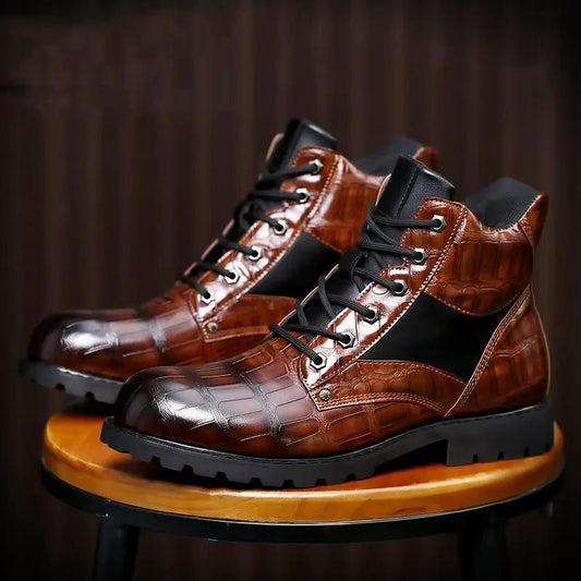 Lusso Men's Mid Top Leather Shoes, brown leather with black panels, AdTec pair