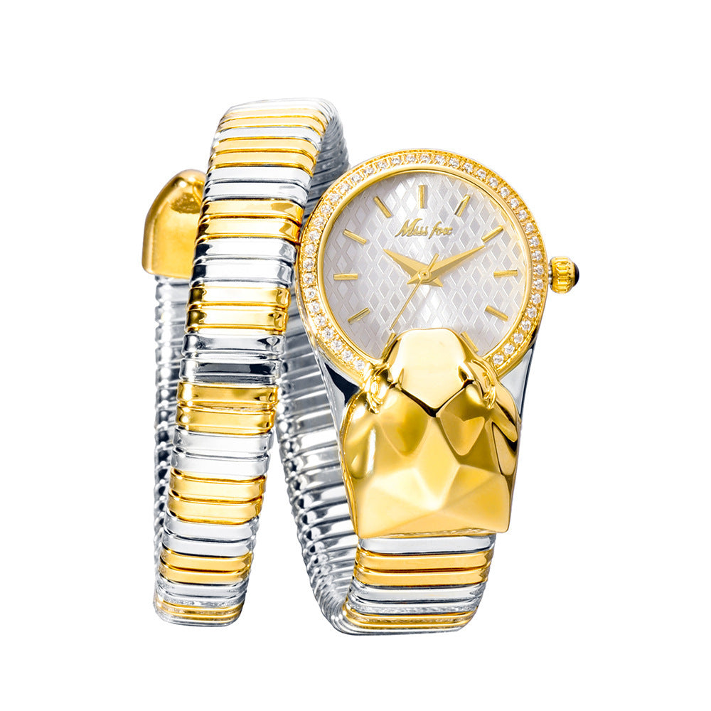 Tendencia de moda femenina: reloj de serpiente con incrustaciones de diamantes