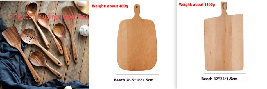 Espátula Utensilios de cocina Juego de pala con cabeza de teca para ensalada, sopa, pasta, cuchara de cocina