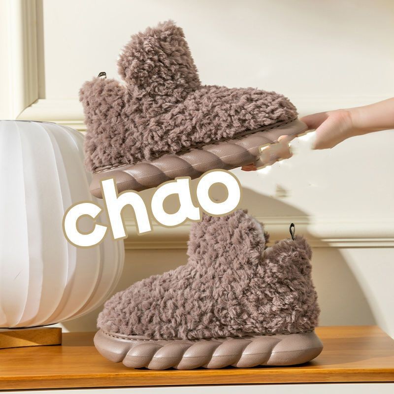 Paquete de invierno Zapatillas de algodón con tacón, impermeables, para usar en casa, interiores y exteriores, bonitas, de caña alta