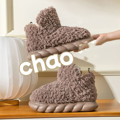 Pantoufles d'hiver imperméables à talons pour la maison, l'intérieur et l'extérieur, mignonnes, montantes, en coton